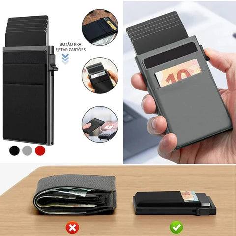 Porta Cartões de Aço Inoxidável Slim e Resistente com Tecnologia Anti Furto RFID - TechCard - Sainte 