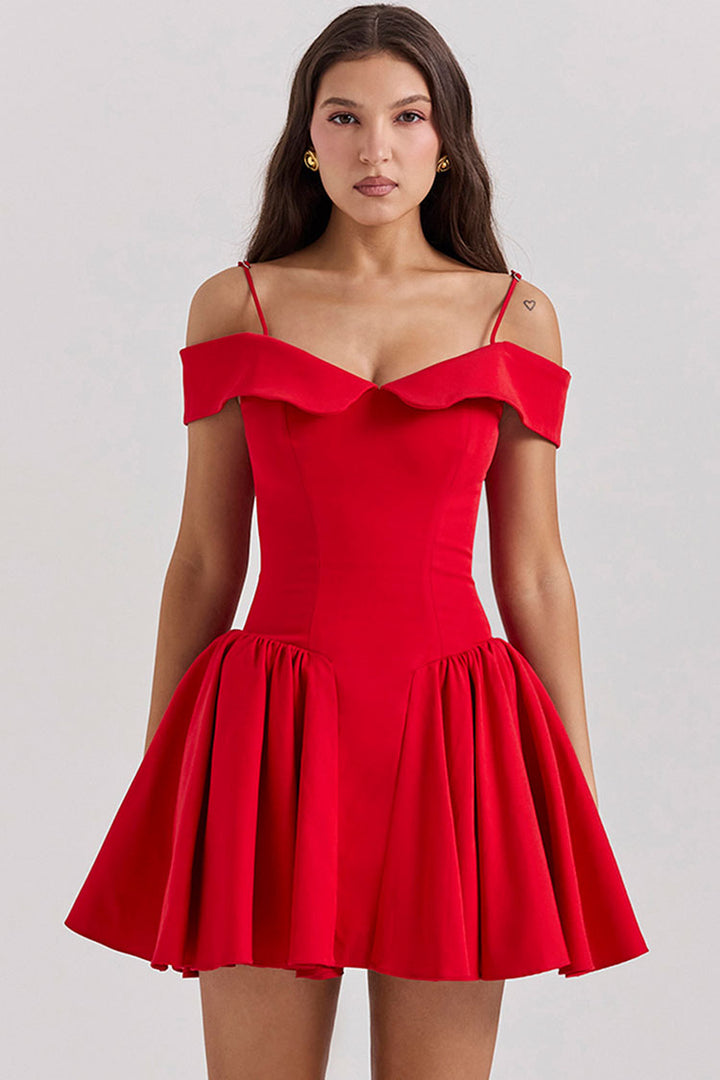 Vestido Mini Vermelho com Alças Finas, Ombro a Ombro & Cintura Baixa | Valencia