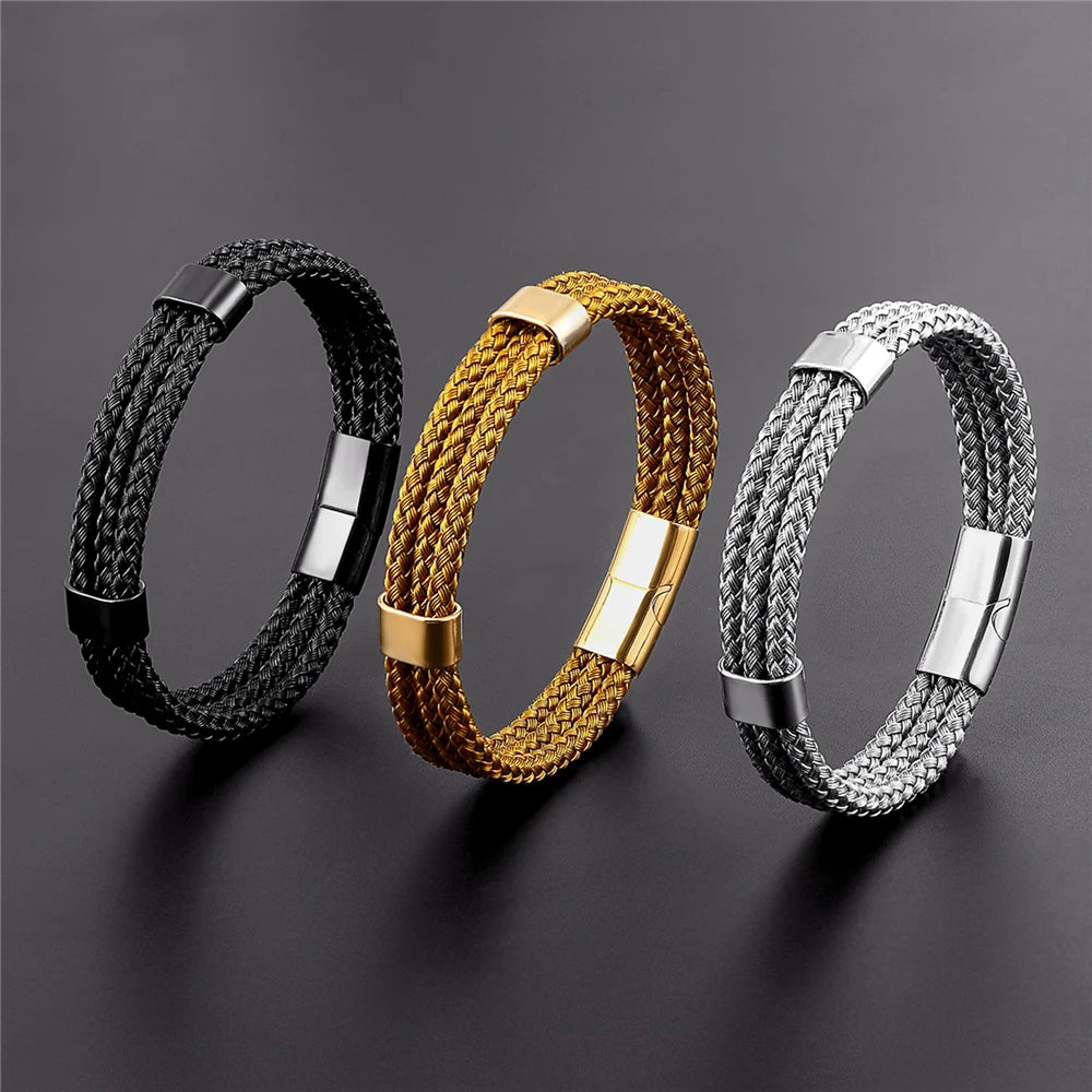 Pulseira Masculina de Aço Inoxidável Triplo | TREVI